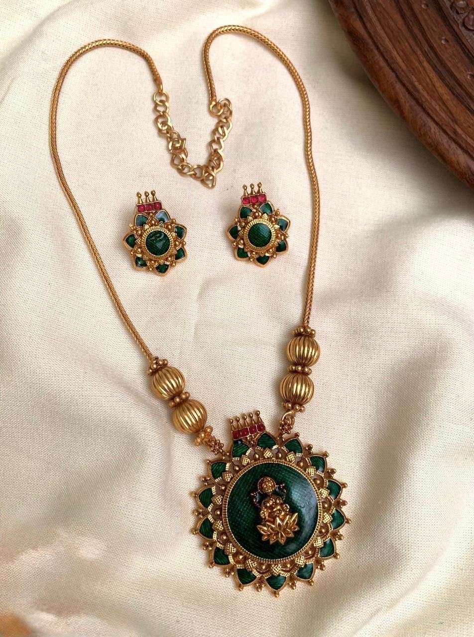 Antique Green Enamel Lakshmi Coin Mala Set