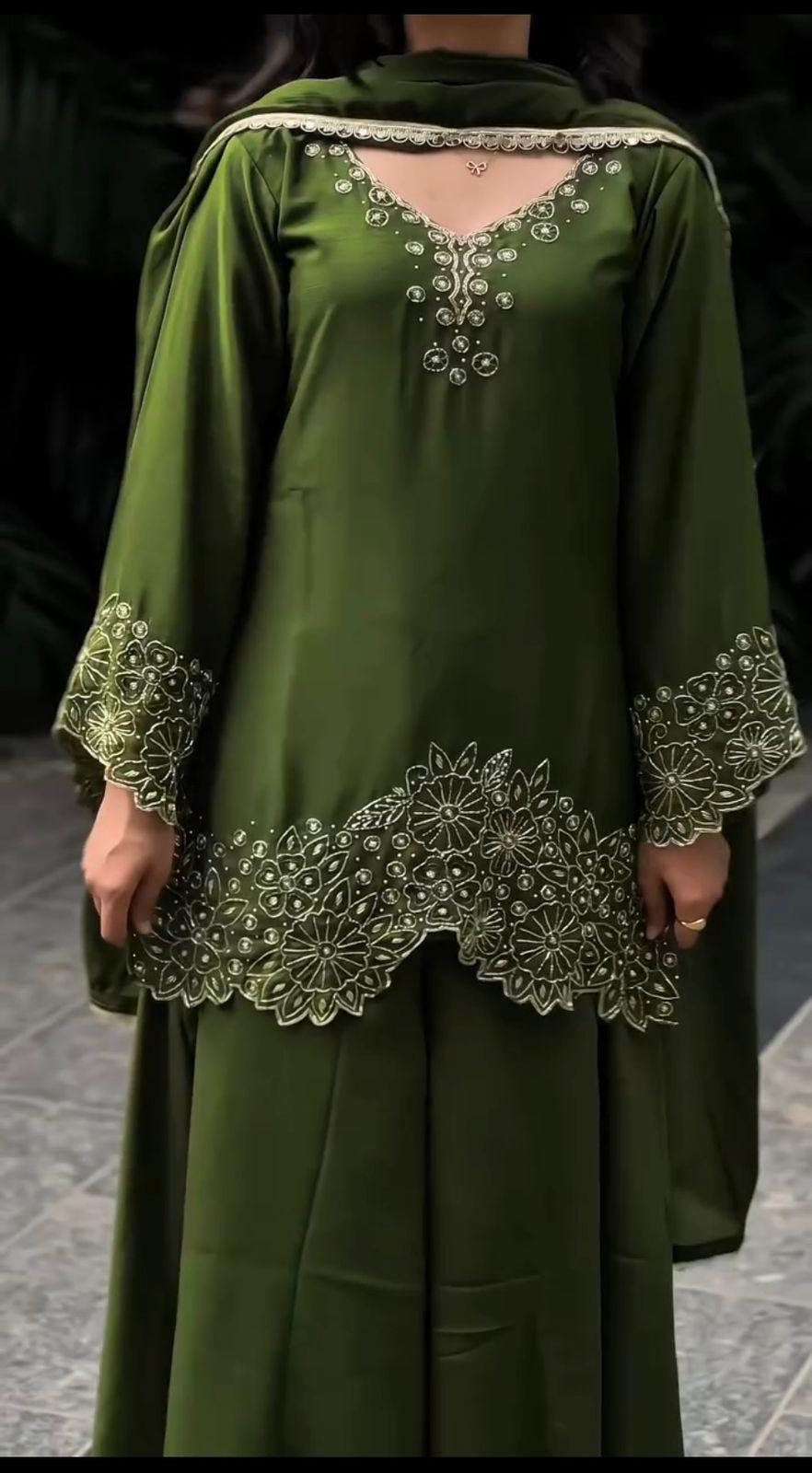 Georgette Top-Plazzo Set with Dupatta