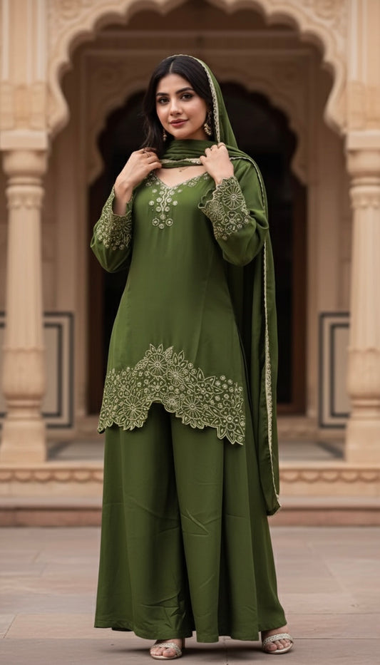 Georgette Top-Plazzo Set with Dupatta