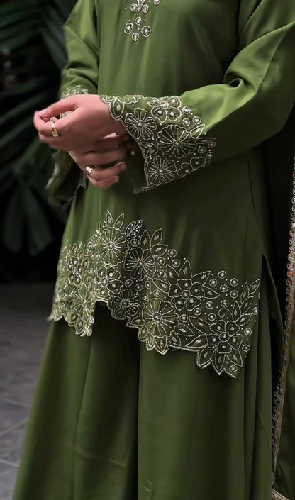 Georgette Top-Plazzo Set with Dupatta