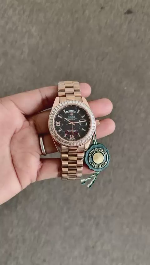 ROLEX
Day-Date Platinum Diamond 
Eisenkiesel Black Dial