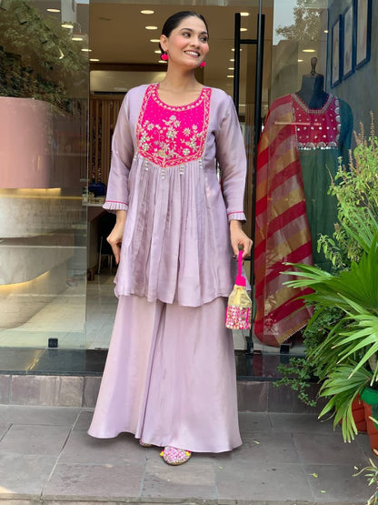 Embroidered Peplum Sharara Set