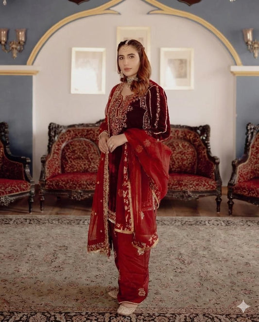 Velvet Embroidered Sharara