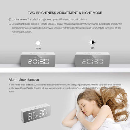 Digital LED Alarm Clock with Mirror Surface