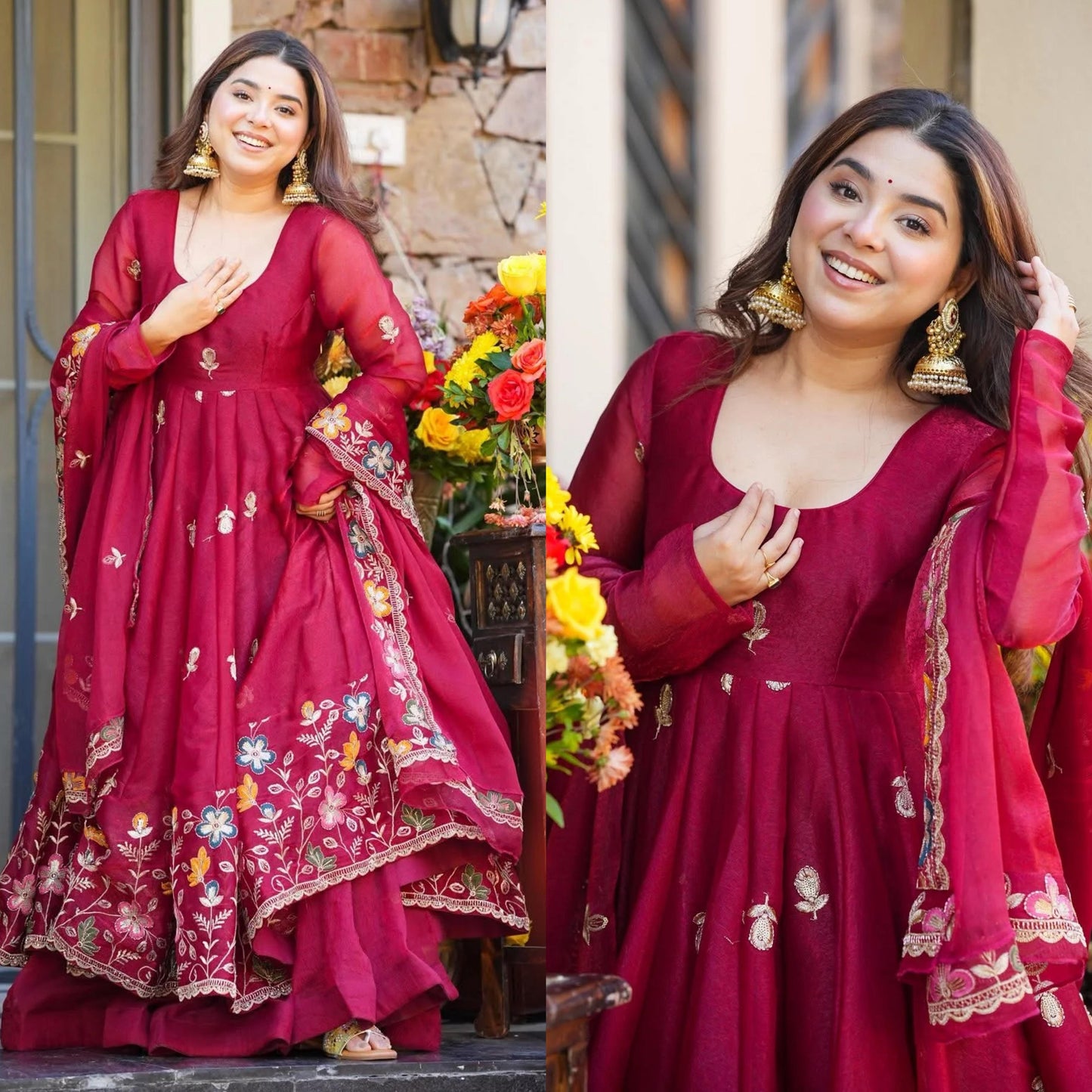 Majestic Ruby Anarkali Dress for Festival Wear