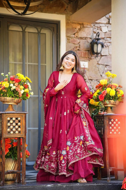 Majestic Ruby Anarkali Dress for Festival Wear
