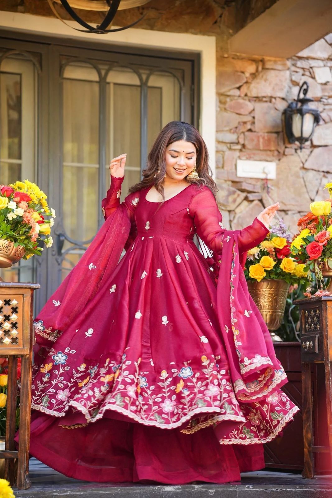Majestic Ruby Anarkali Dress for Festival Wear