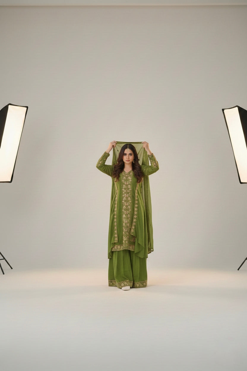 Floral Embroidered  Sharara