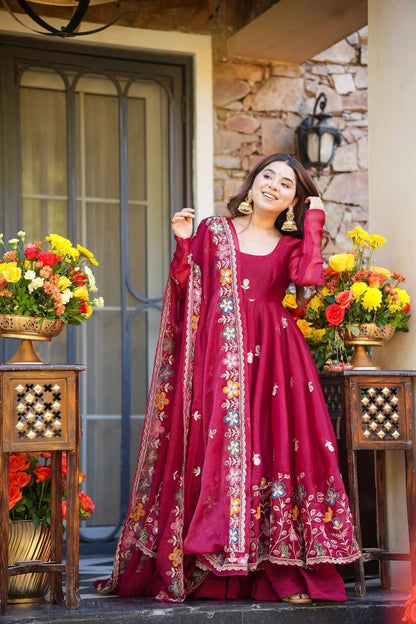 Majestic Ruby Anarkali Dress for Festival Wear