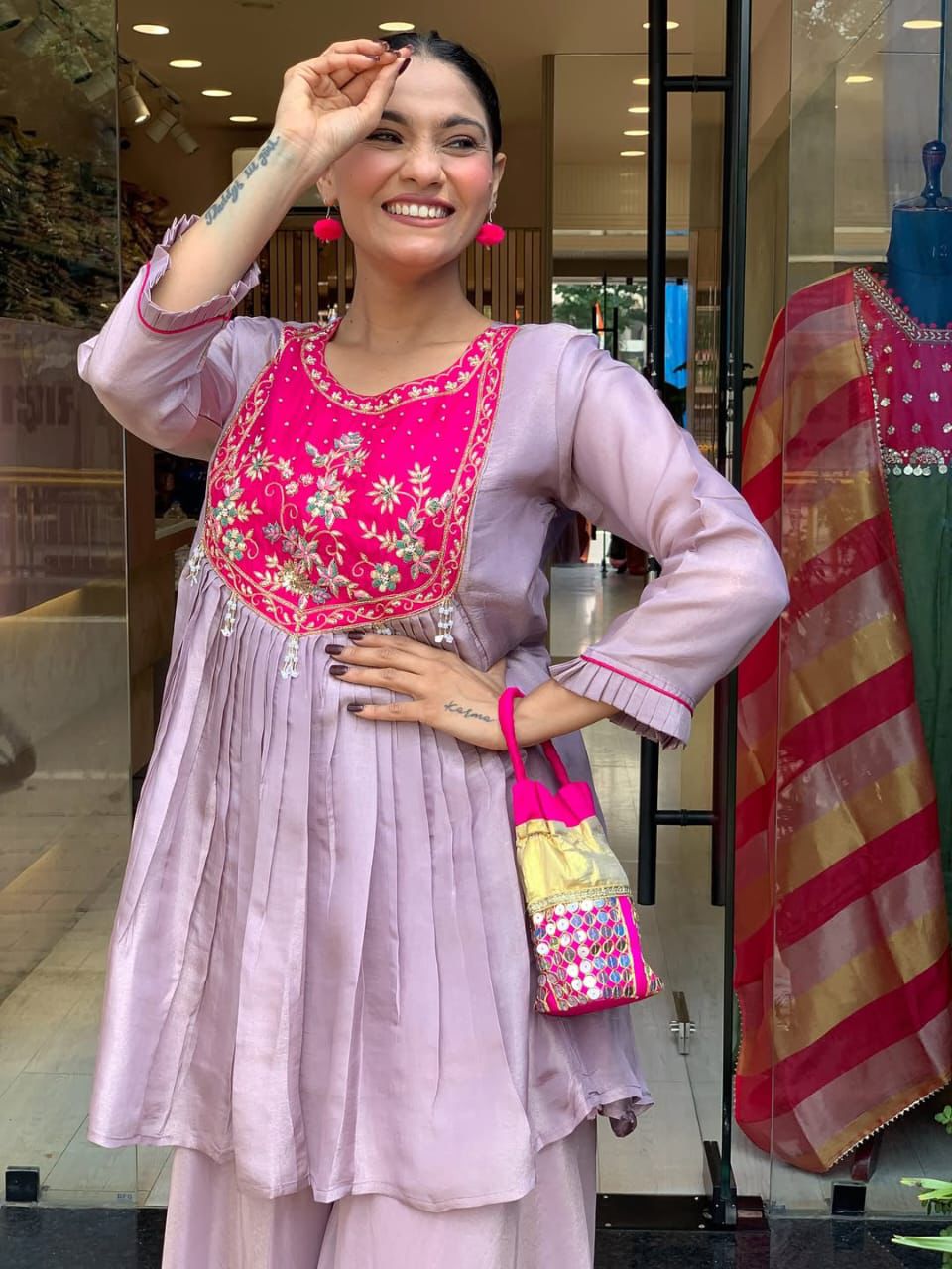 Embroidered Peplum Sharara Set