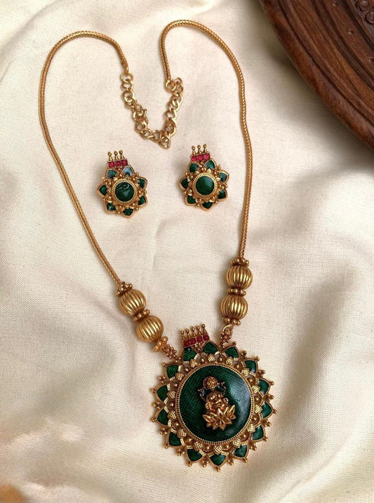 Antique Green Enamel Lakshmi Coin Mala Set