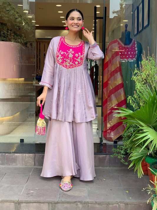 Embroidered Peplum Sharara Set