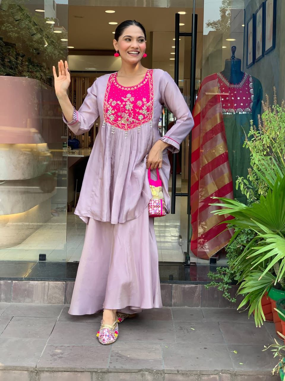 Embroidered Peplum Sharara Set