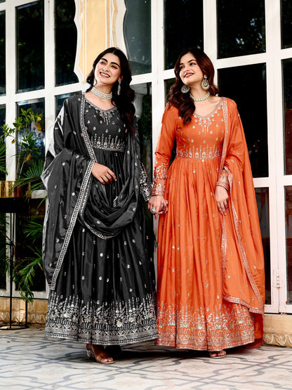 Embroidered Anarkali  Set with Dupatta