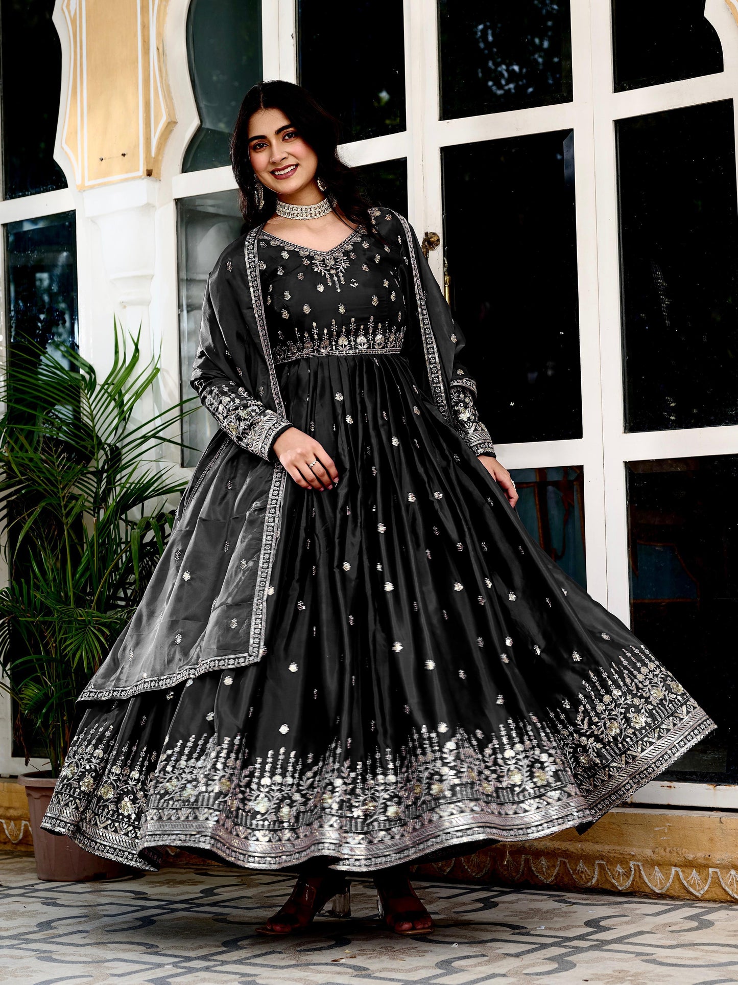 Embroidered Anarkali  Set with Dupatta