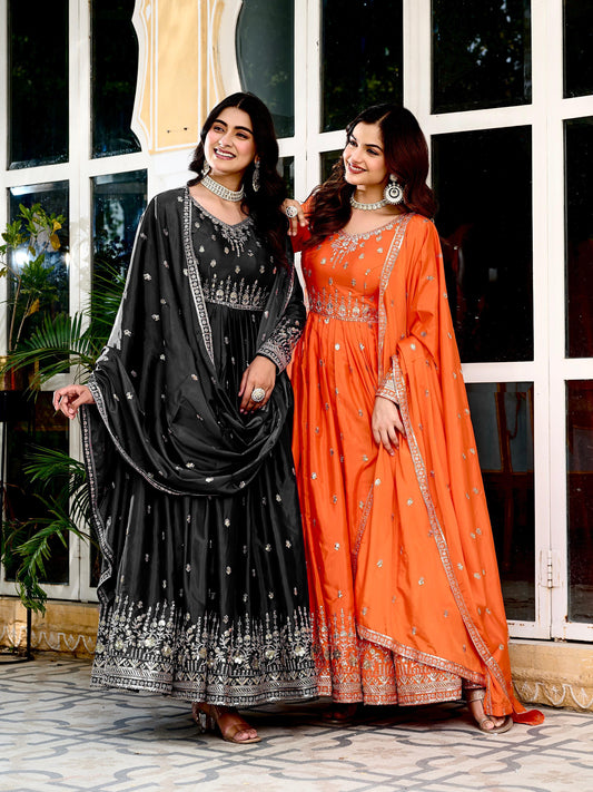 Embroidered Anarkali  Set with Dupatta