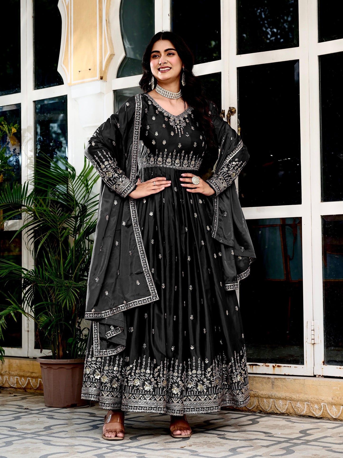 Embroidered Anarkali  Set with Dupatta